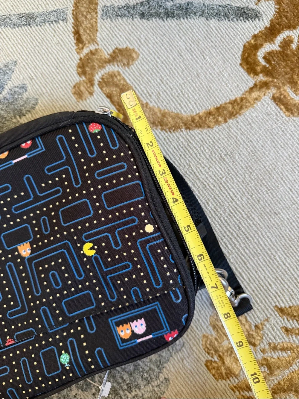 Black Pac-Man Print lunch Bag - Casual Everyday Shoulder Bag
